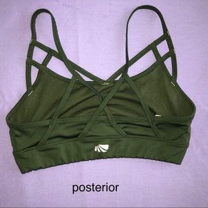 marika tek olive-green sports bra crisscross strap